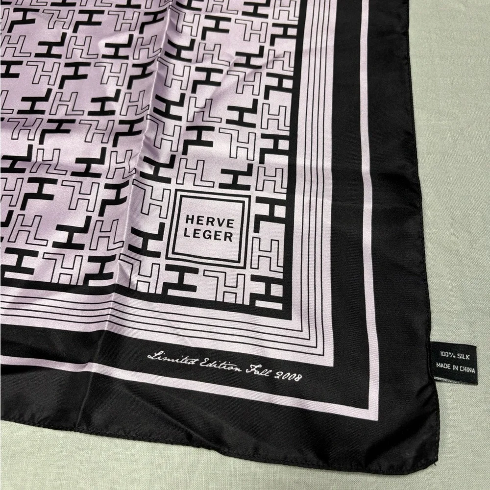 HERVE LEGER Limited Edition  100% Silk Scarf Lilac & Black